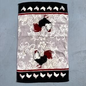 Kitchen Dish Towel Woven Design Rooster, Red Cotton Cute Chickens